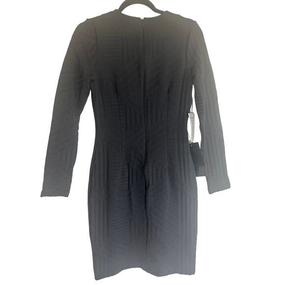 NWT Bebe Women's Black Textured Bodycon Dress M Long Sleeve Fitted Mini Cocktail - Picture 4 of 11
